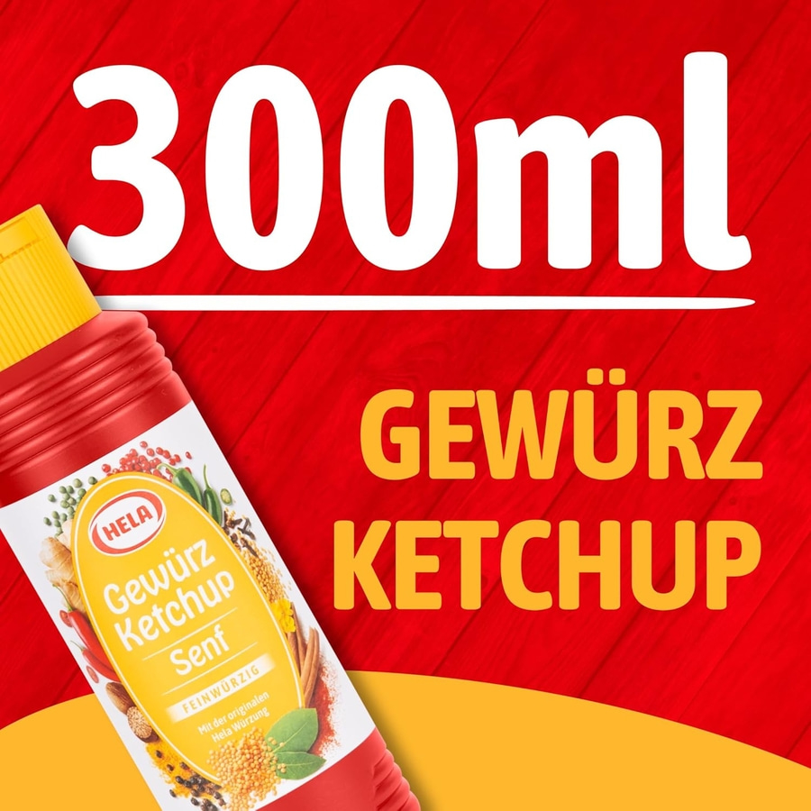 300ml HELLA Gewürzketchup Senf Feinfurzig Flasche mit Zutaten