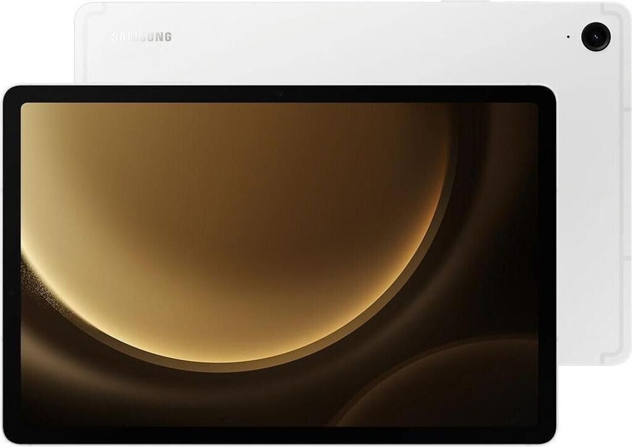 Ein weißes Samsung Tablet mit einem goldenen Hintergrundbild auf dem Bildschirm.