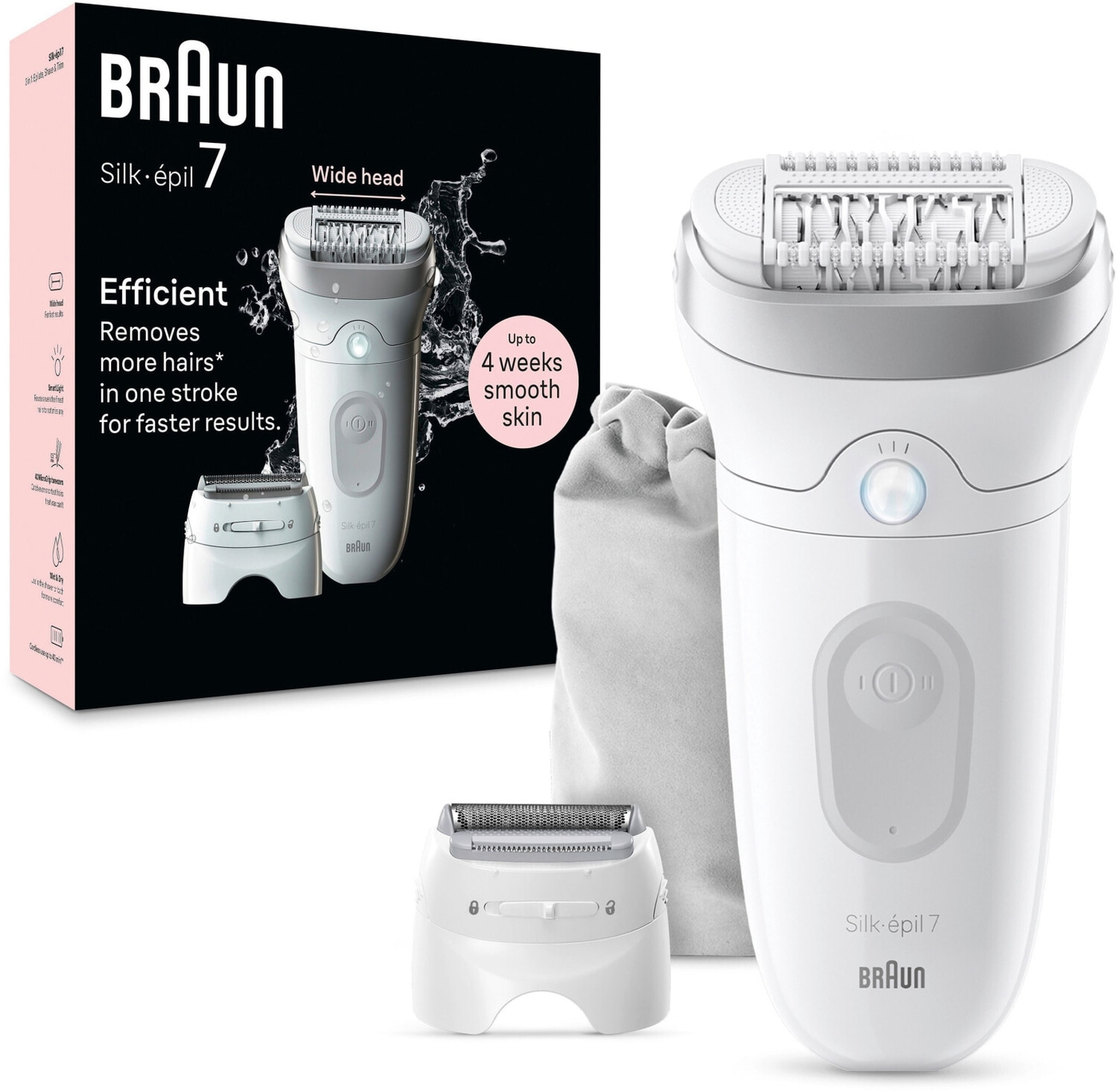 Braun Silk-épil 7 Epilierer, effizient, für glatte Haut, bis zu 4 Wochen, mit Zubehör.