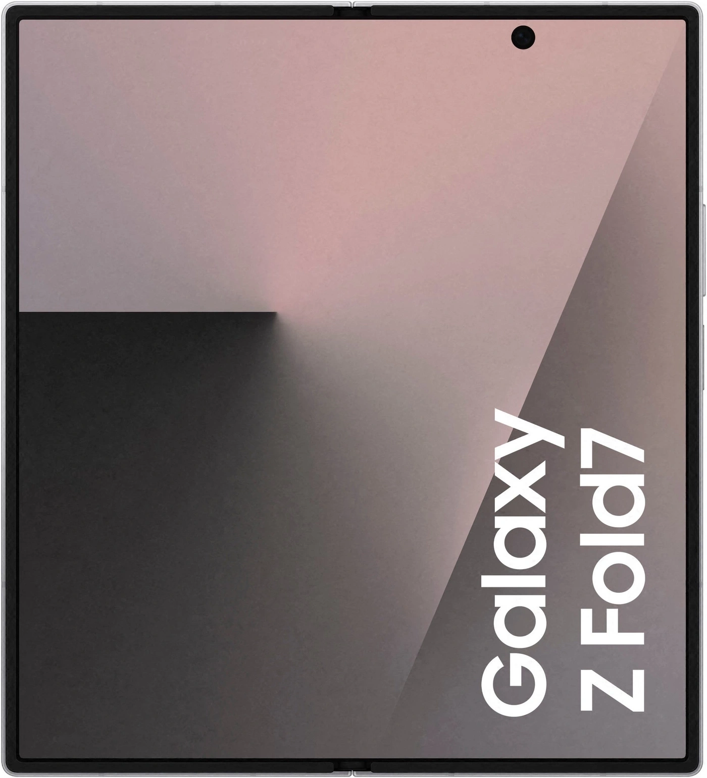 Ein Galaxy Z Fold7 Smartphone mit einem schlichten, zweifarbigen Hintergrund.