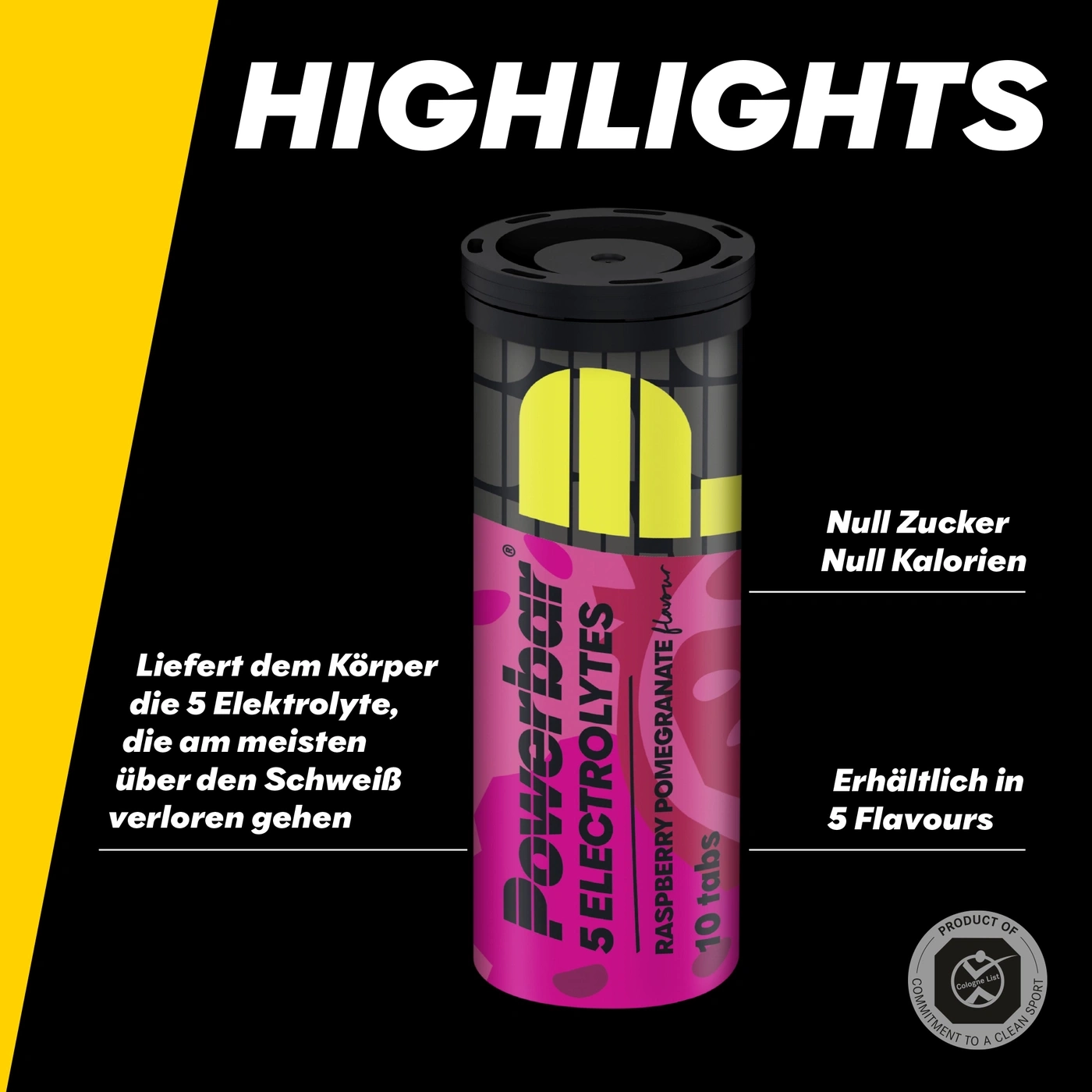 Die Powerbar Elektrolyt Tabletten mit Himbeer-Granatapfel-Geschmack sind zucker- und kalorienfrei.