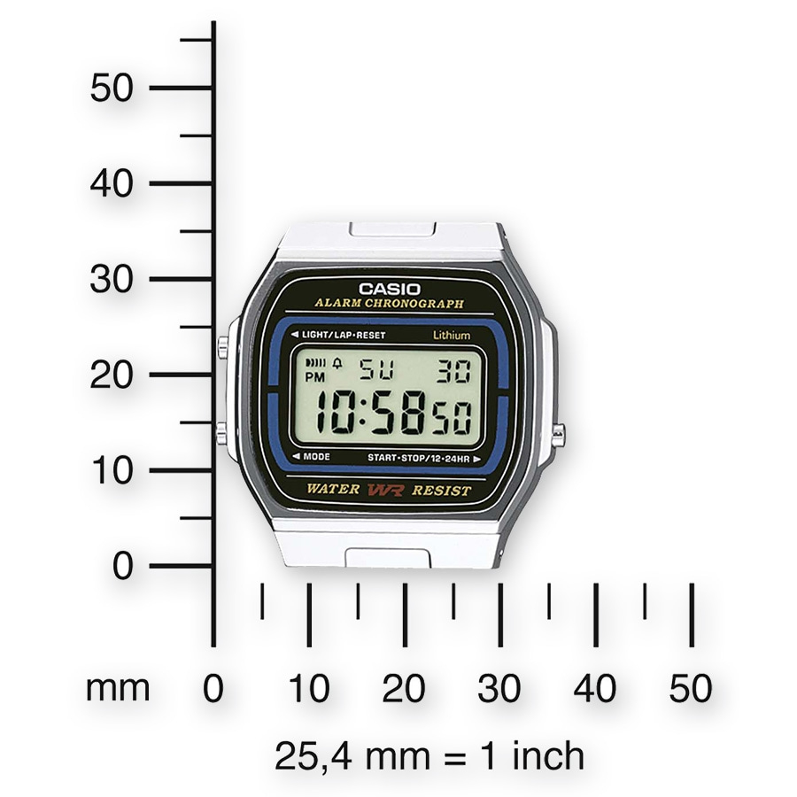 CASIO COLLECTION A164WA-1VES Armbanduhr Unisex Retro silber B-Ware Casio Uhr mit digitaler Anzeige, Messskala in Millimetern und Zoll.