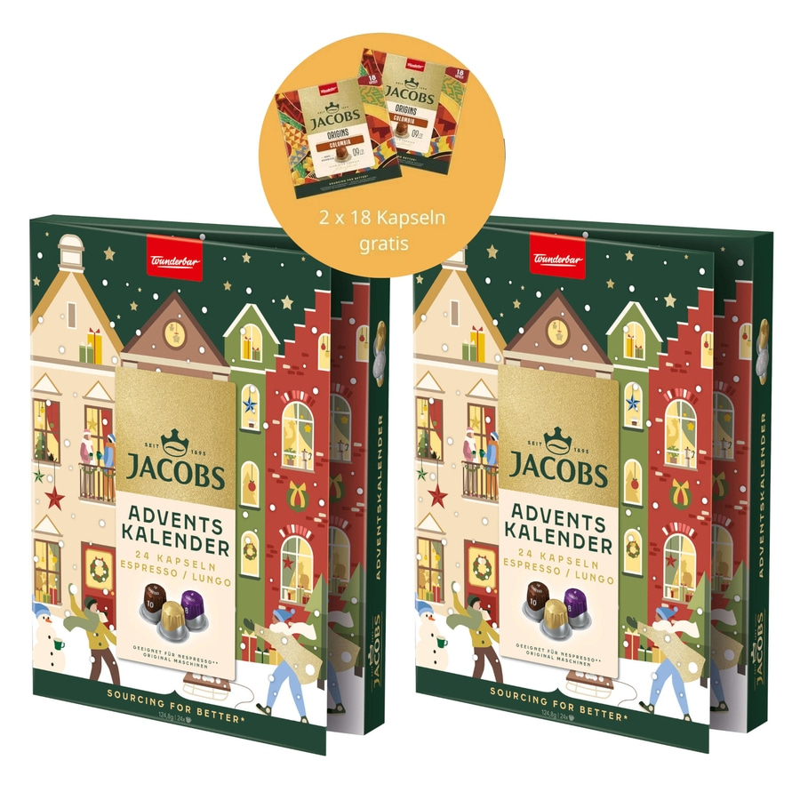 2x JACOBS ADVENTSKALENDER 2025 24 Nespresso®* kompatibel Kapseln + 2x18 Colombia