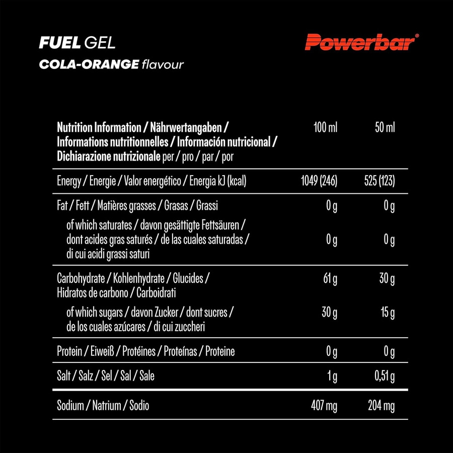 Nährwertangaben für Fuel Gel Cola-Orange Geschmack