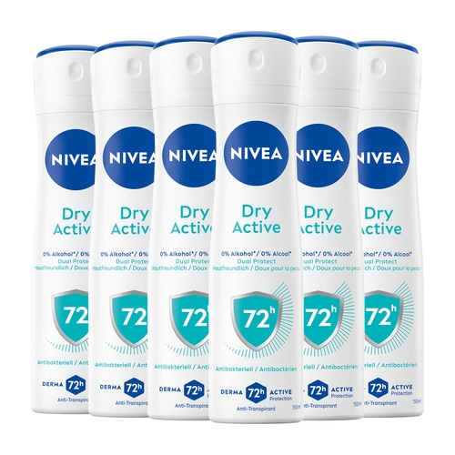 NIVEA Deodorant Dry Active Deo Spray 72h Anti-Transpirant-Schutz 6 x 150ml