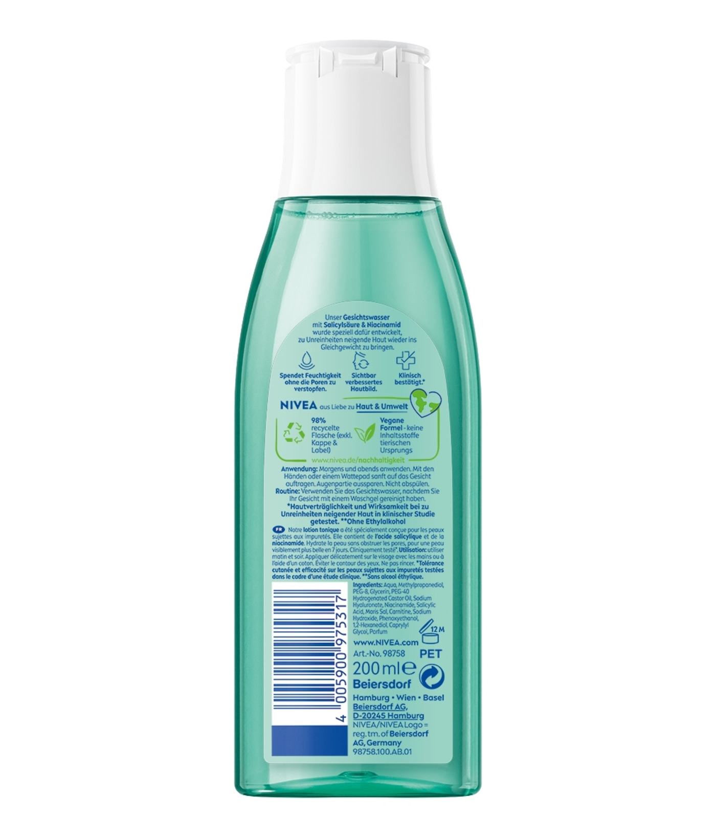 NIVEA Derma Skin Clear Gesichtswasser Salicylsäure Niacinamid Vegan 3 x 200ml