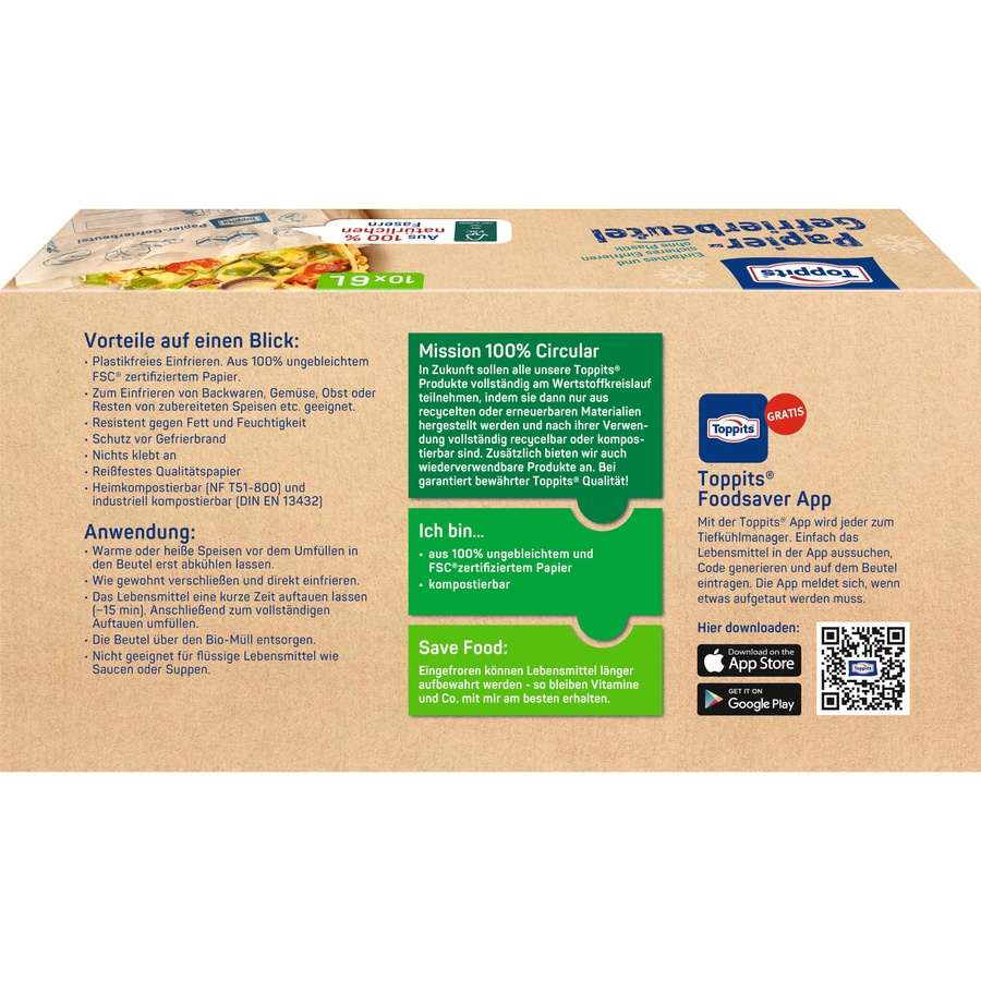 Toppits® Einfrier-Set Gefrierbeutel Allzweck Papier Gefrierbeutel Silikondeckel