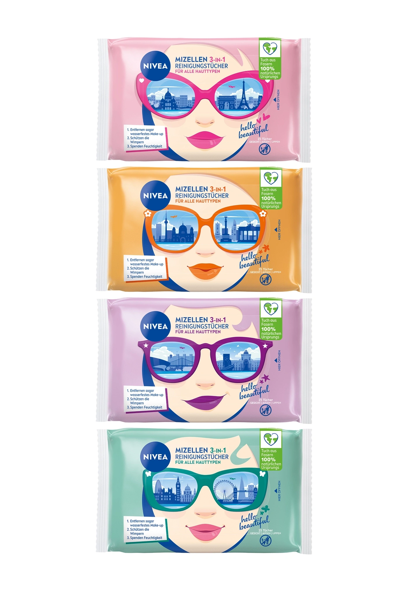 Nivea Mizellen Reinigungstücher, 3-in-1, für alle Hauttypen, entfernt Make-up, schützt Wimpern, spendet Feuchtigkeit