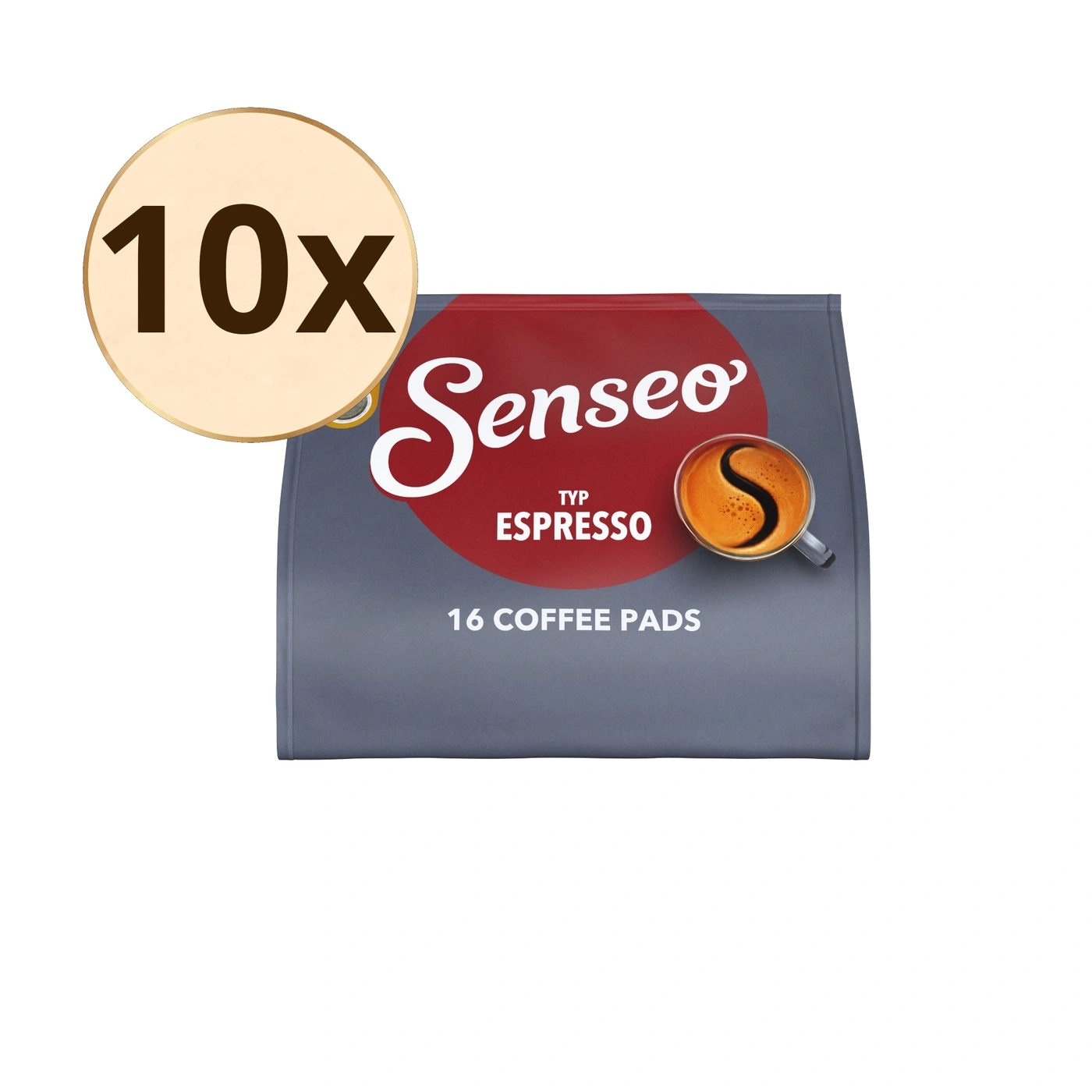 Senseo Espresso 16 Kaffee Pads Multipackung 10x, mit Tasse Kaffee.