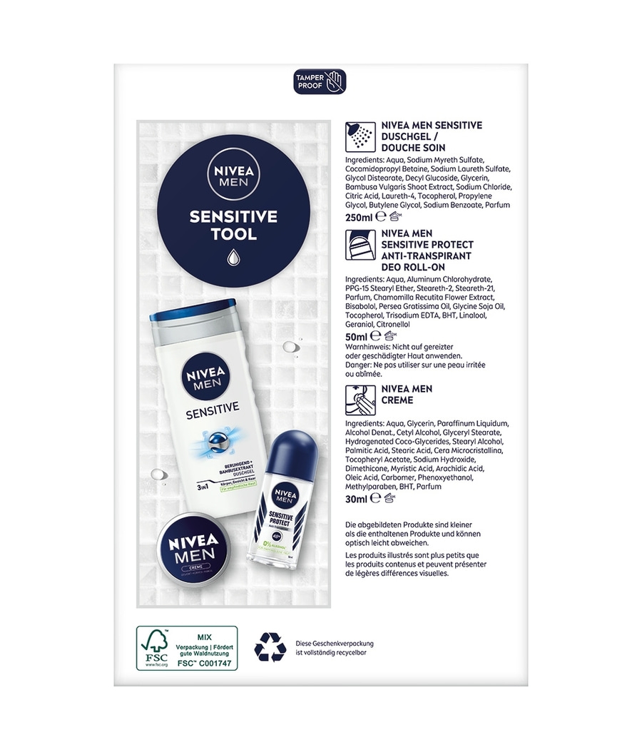 NIVEA MEN Sensitive Tool, 2 x Geschenkset, Sensitive Pflegedusche + Roll-On