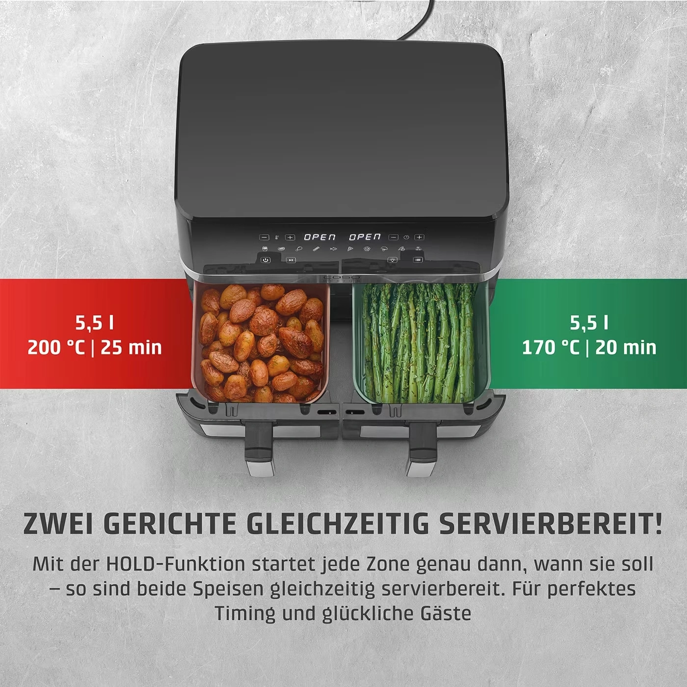 CASO Design AirFry DuoChef Heißluftfritteuse Dual Zone 2200W 14L Timer NEU