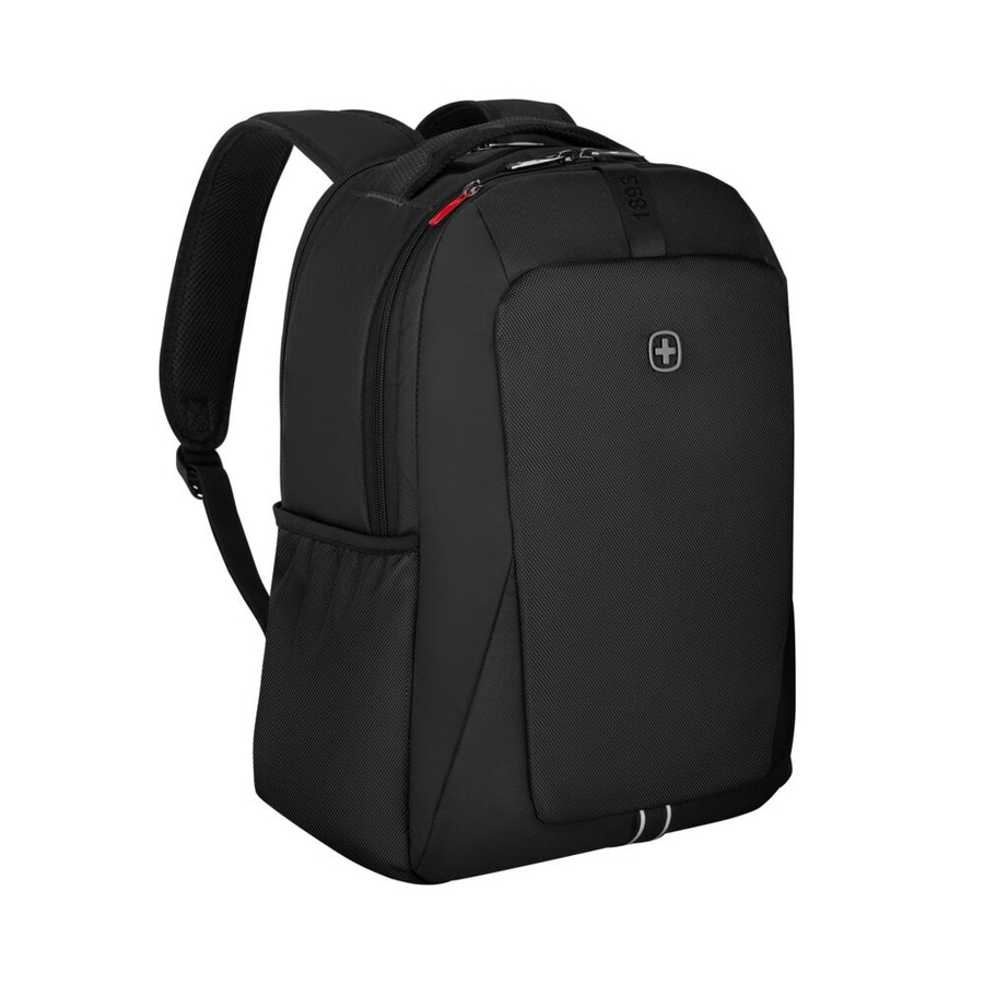 Schwarzer Rucksack mit Logo und Reißverschluss, ideal für den täglichen Gebrauch und Reisen.