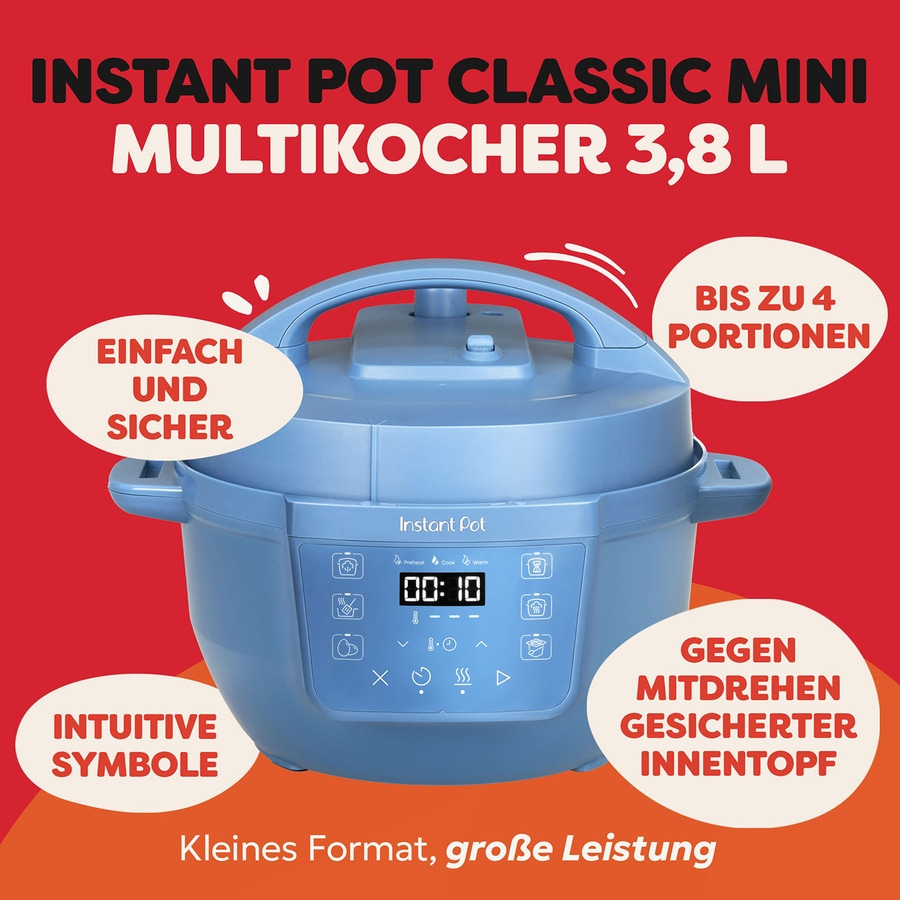 INSTANT POT Classic Mini 7in1 Multikocher 3,8L 800W Slow Cooker Schongarer Blau