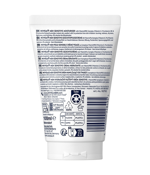 NIVEA MEN Feuchtigkeitscreme für empfindliche Haut mit VitaminPRO Komplex.