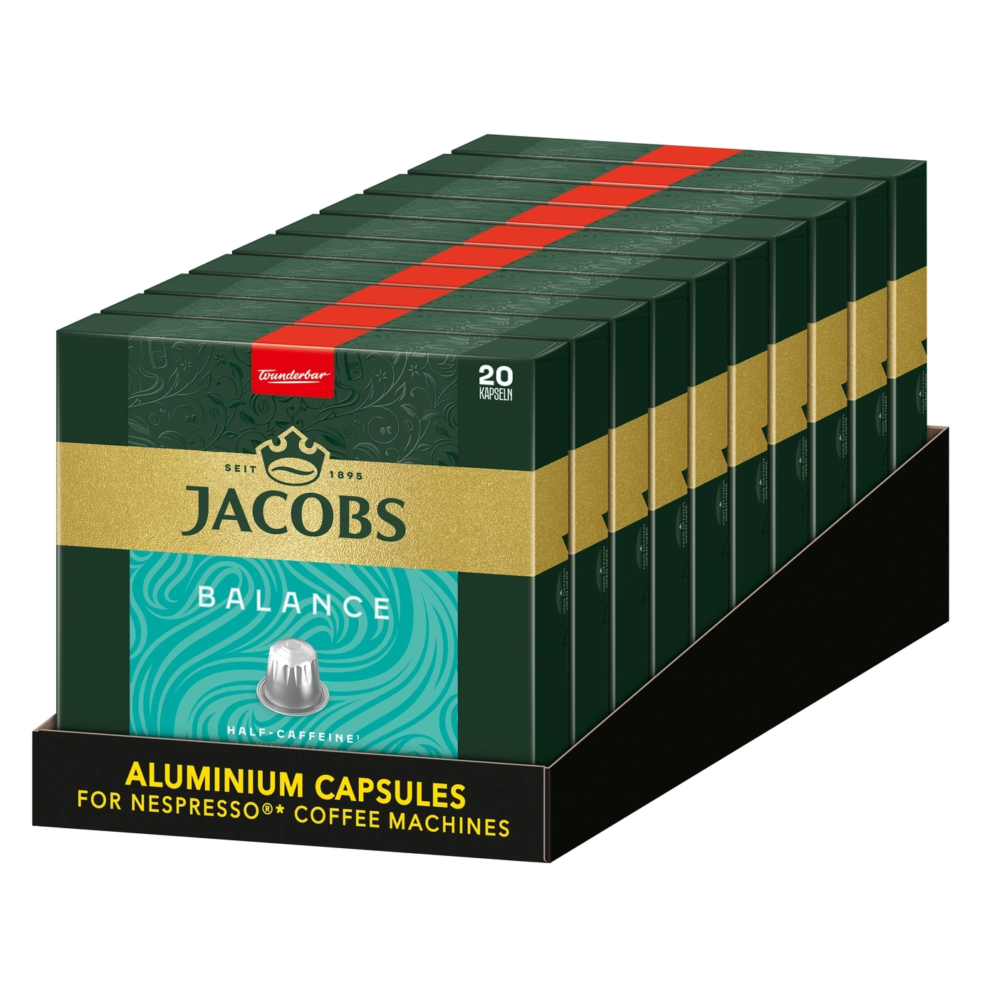 Verpackung mit Jacobs Balance Kaffee Kapseln mit rotem Streifen