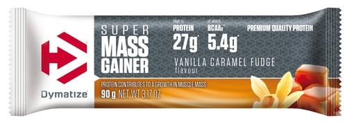 DYMATIZE High Protein Weight-Gainer Riegel Super Mass Vanilla Caramel 10 x 90 g
