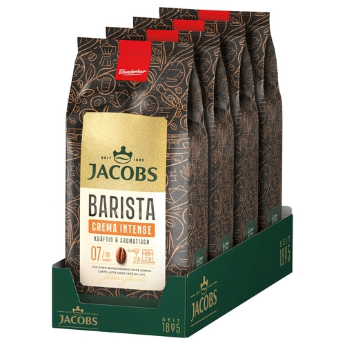 JACOBS Kaffeebohnen Barista Editions Crema Intense 4 x 1 kg ganze Kaffee Bohnen