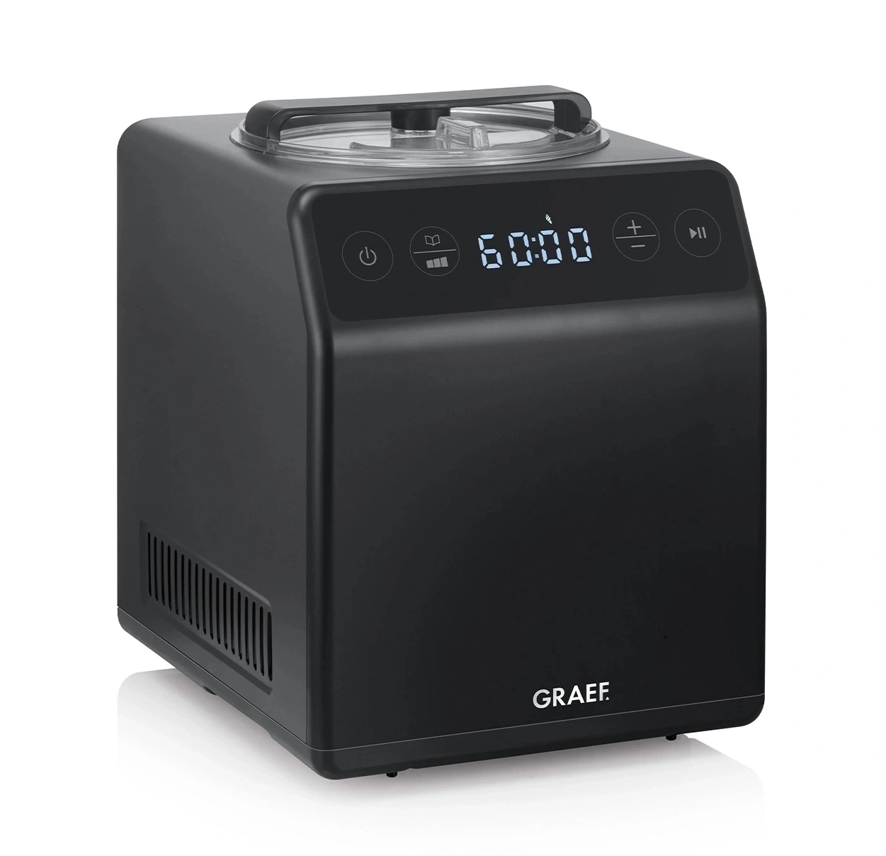 Schwarze Eismaschine von Graef mit digitaler Anzeige und Bedienelementen