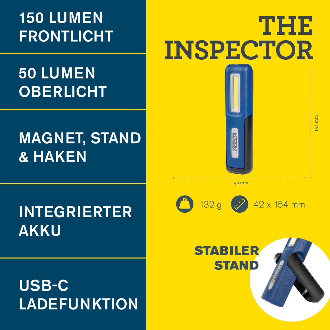 RAPID The Inspector Akku-Arbeitsleuchte LED Magnet Taschenlampe USB-C 5001732