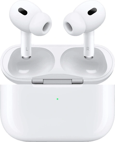 Weiße AirPods Pro mit Ladecase, Nahaufnahme, Technologie