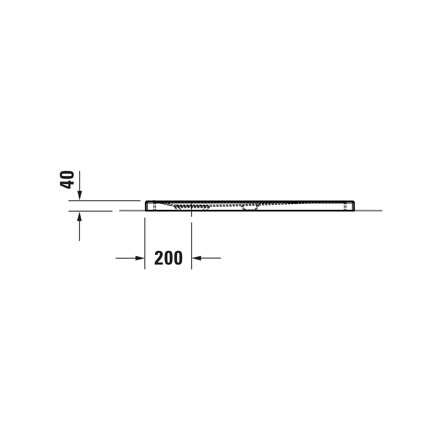 Zeichnung mit Maßangaben: 40mm Höhe, 200mm Breite, rechteckige Form
