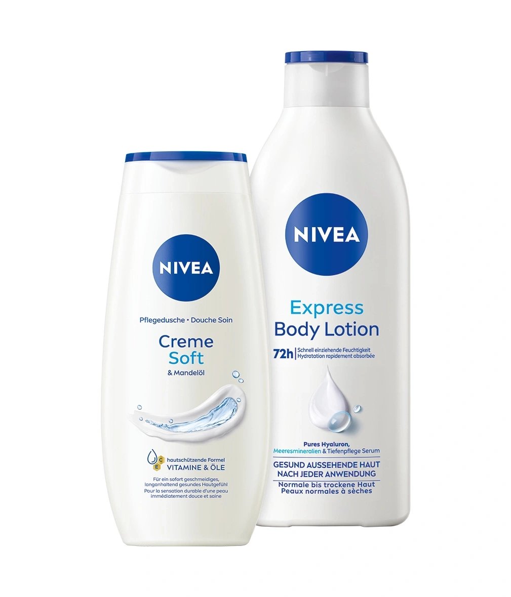 Zwei Nivea-Flaschen: Duschgel und Bodylotion