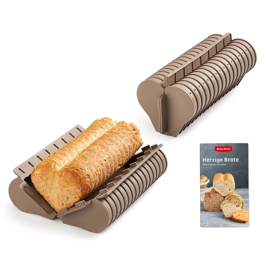 2x BETTY BOSSI Brotbackform, Herz - Brot Backen Edelstahl Silikon Braun NEU