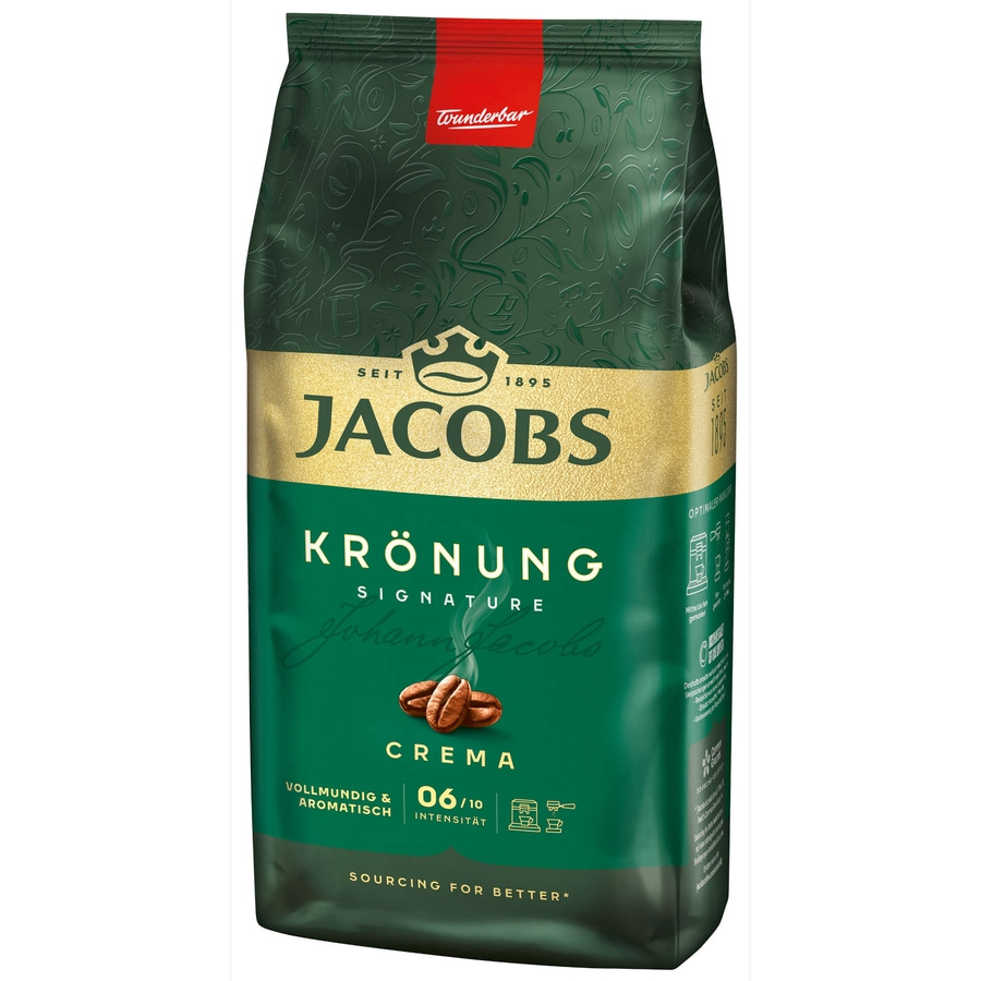 JACOBS Kaffeebohnen Krönung Crema 4 x 1 kg ganze Kaffee Bohnen geröstet Röstung