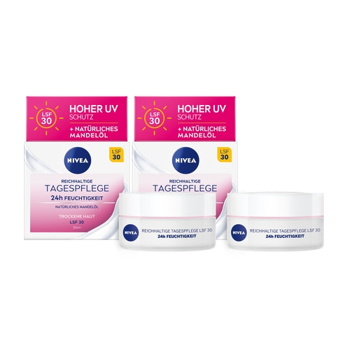 NIVEA Reichhaltige Tagespflege für trockene Haut mit Mandelöl LSF30 2 x 50ml