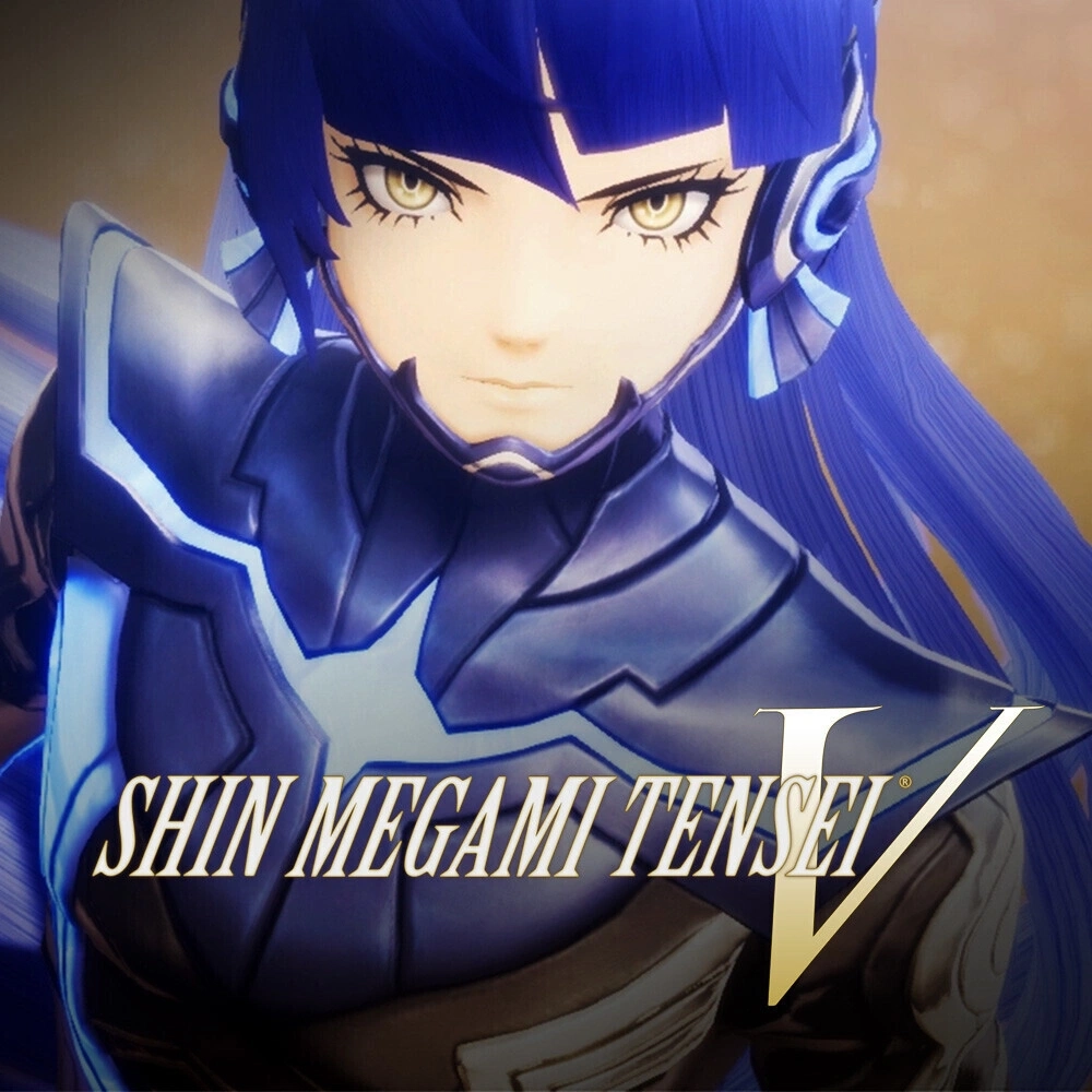 Shin Megami Tensei V Charakter mit blauen Haaren und Rüstung