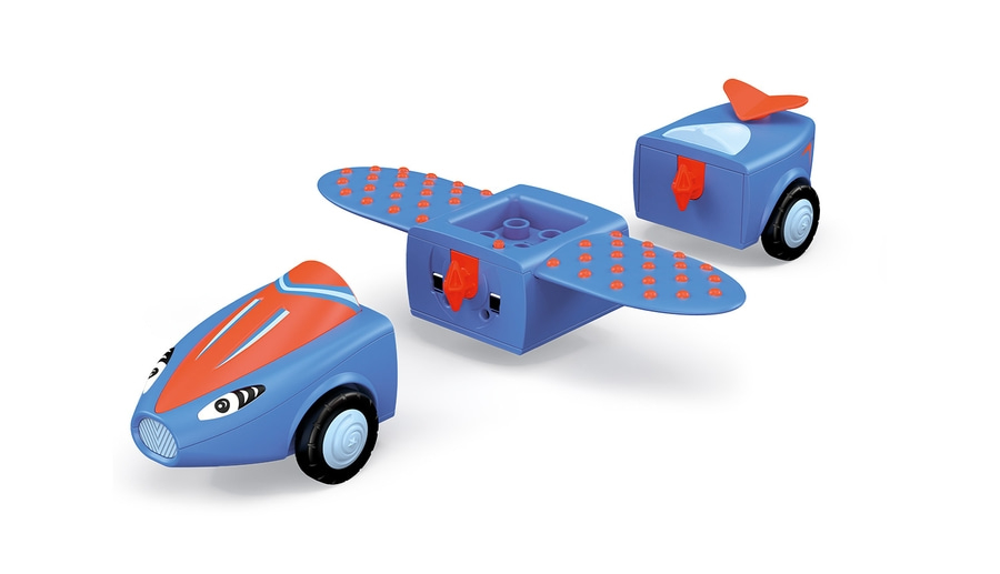 Blaues Spielzeugauto mit Flügeln und Rädern, Spielzeug für Kinder