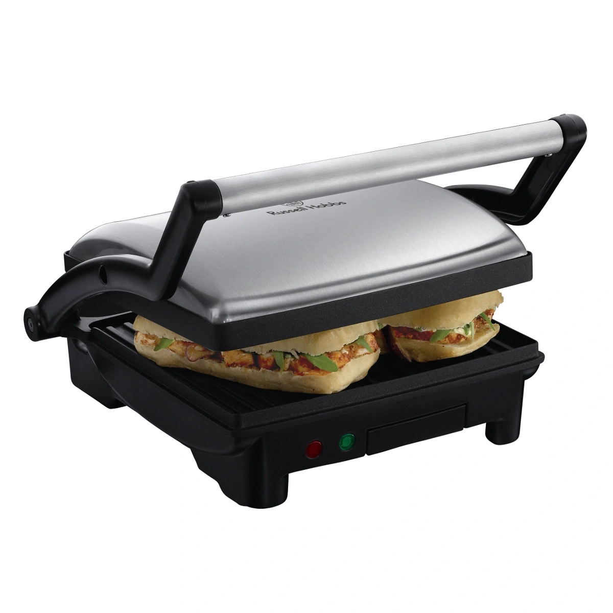 Sandwichmaker mit zwei Sandwiches, Griff und Kontrollleuchten