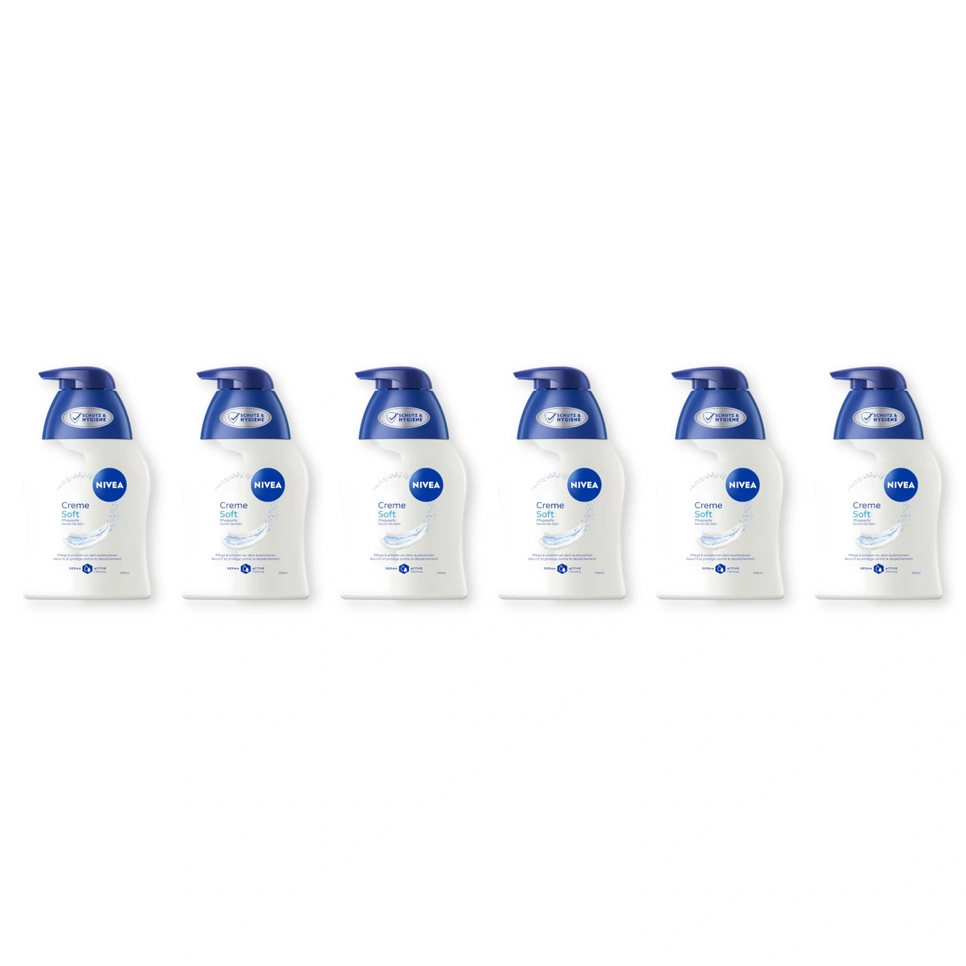 Sechs Nivea Creme Soft Flüssigseife Spender