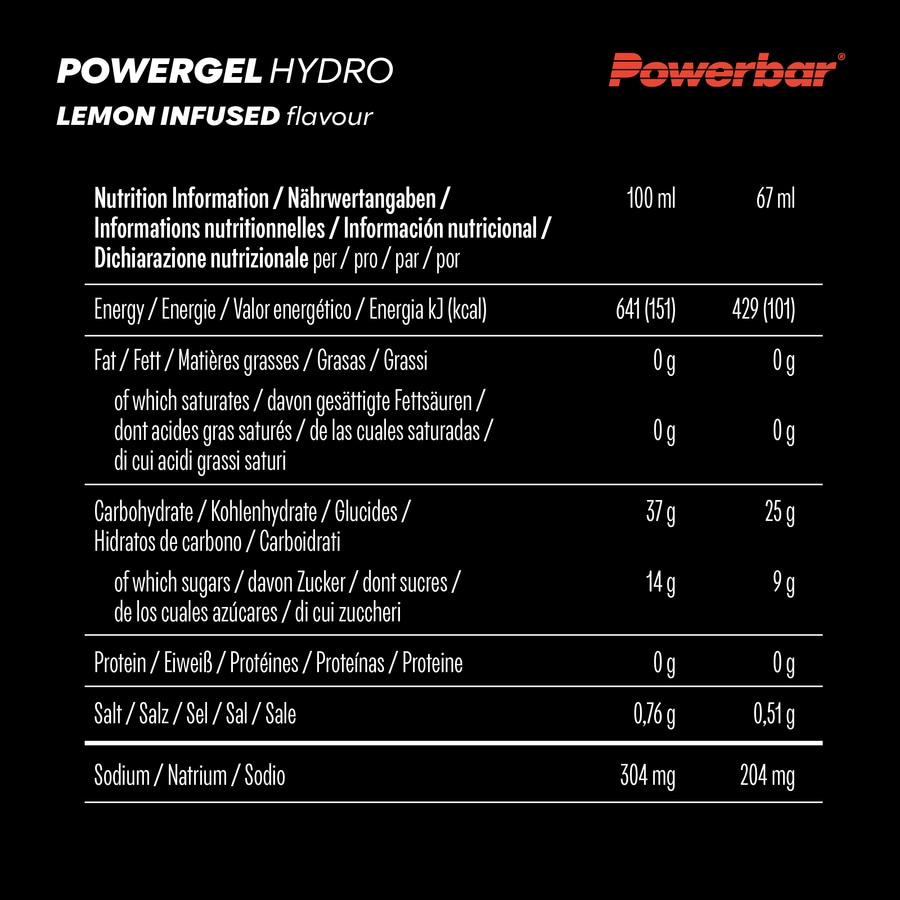 POWERBAR PowerGel Hydro Lemon Infused 24x67ml High Carb Energie Gel koffeinfrei