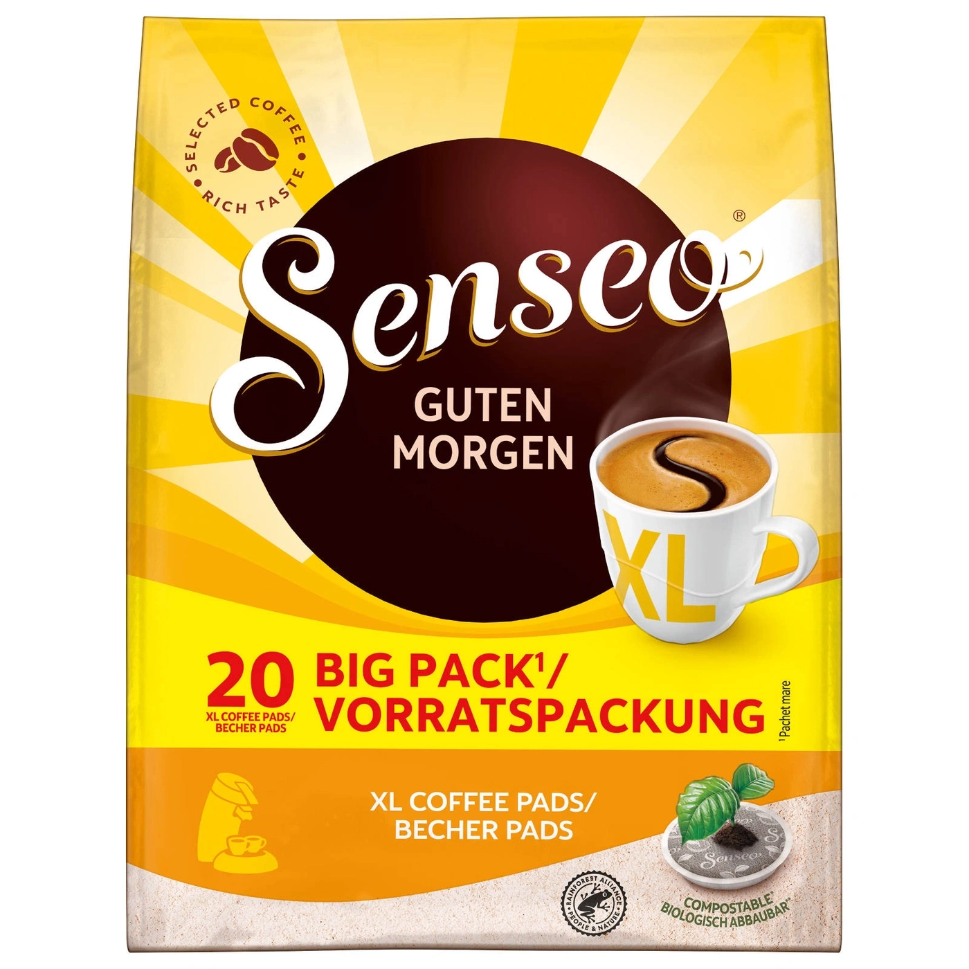 Senseo Kaffee Packung mit 20 XL Pads, Guten Morgen, Big Pack, Vorratspackung