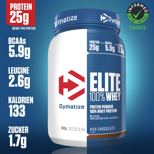 DYMATIZE Whey Protein Pulver Shake Elite 100% Isolat Rich Chocolate 942 g