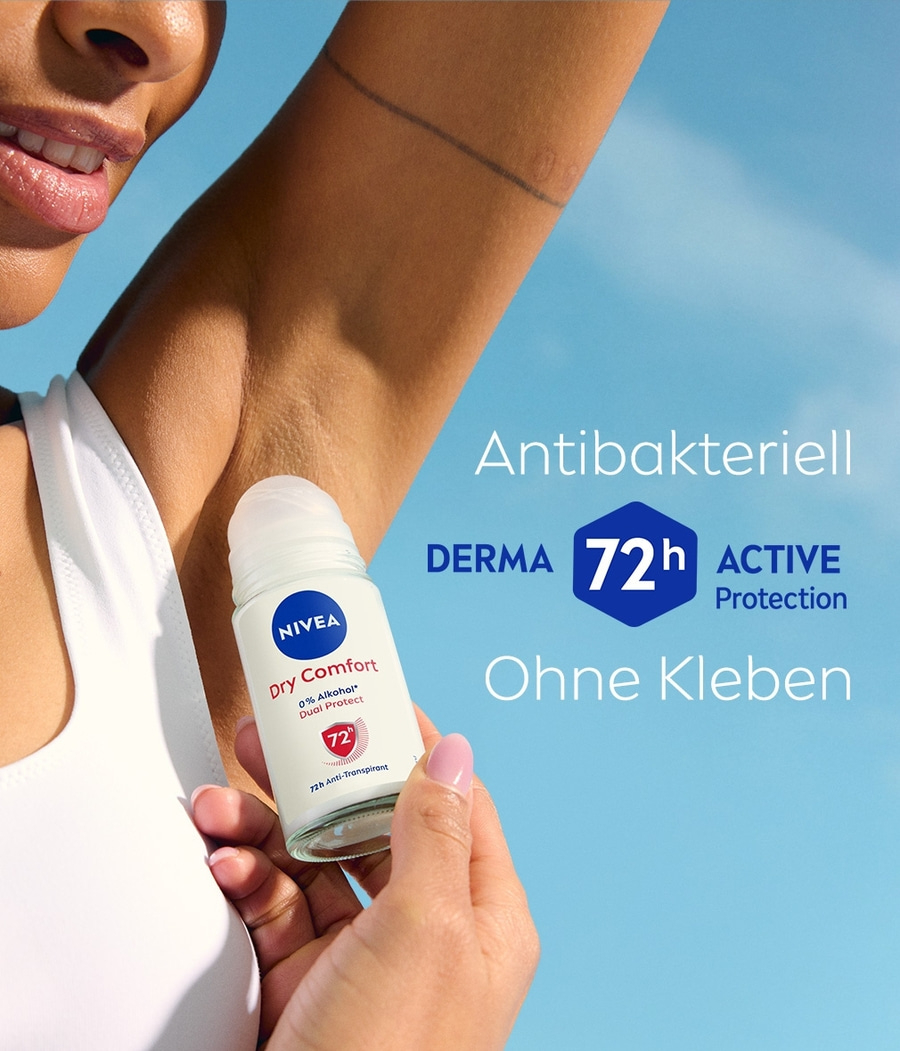 Nivea Dry Comfort Deo, antibakteriell, 72h Schutz, ohne Kleben, für Frauen.