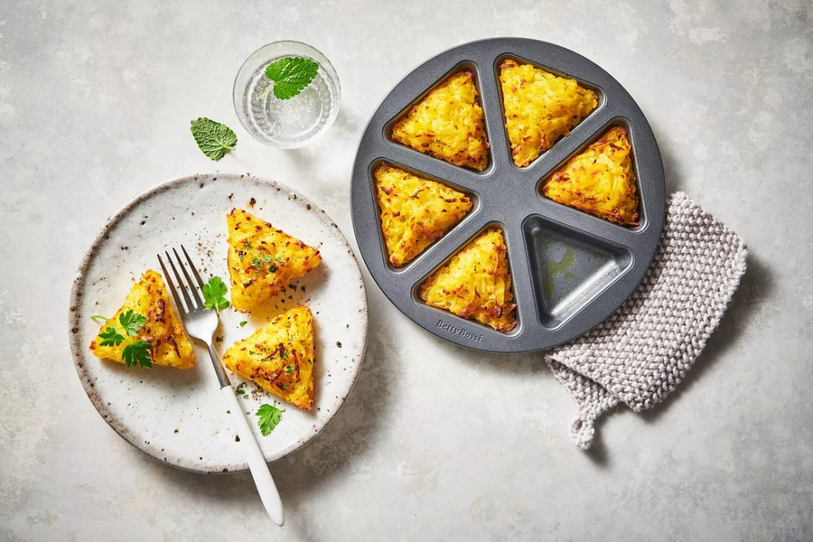 Backblech Mini Rösti knusprig handlich einfach schweizerisch beschichtet Dreieck
