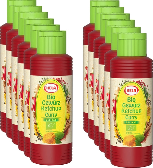 12 x Hela Bio Ketchup Curry delikat Gewürzketchup 300 ml Flasche Ketchupflasche