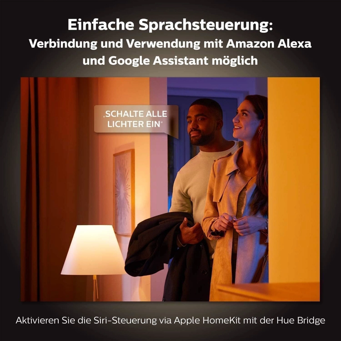 Ein Paar nutzt die einfache Sprachsteuerung für Lichter