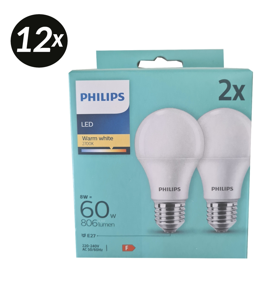 12x PHILIPS 2er Pack LED Leuchtmittel E27 60W Lampen Leuchten 806lumen NEU