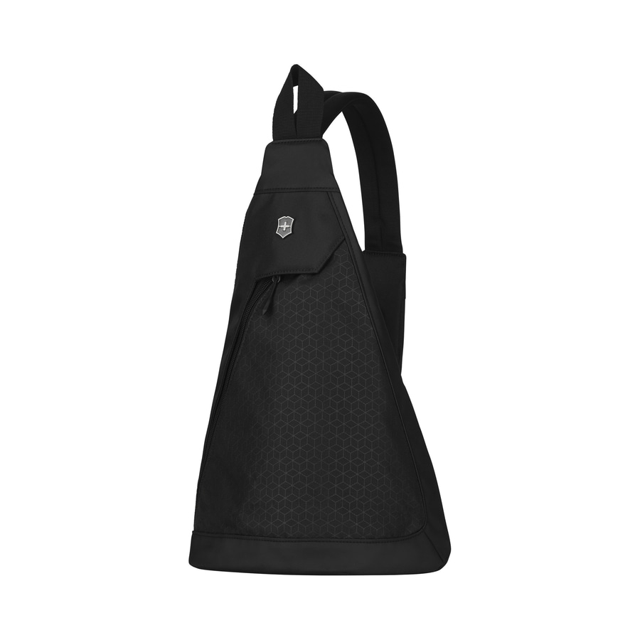 Schwarze Umhängetasche mit geometrischem Muster und Reißverschluss, Marke Victorinox