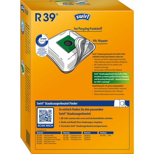 SWIRL Staubsaugerbeutel R 39 EcoPor für Rowenta Moulinex 3er-Pack 12 Beutel