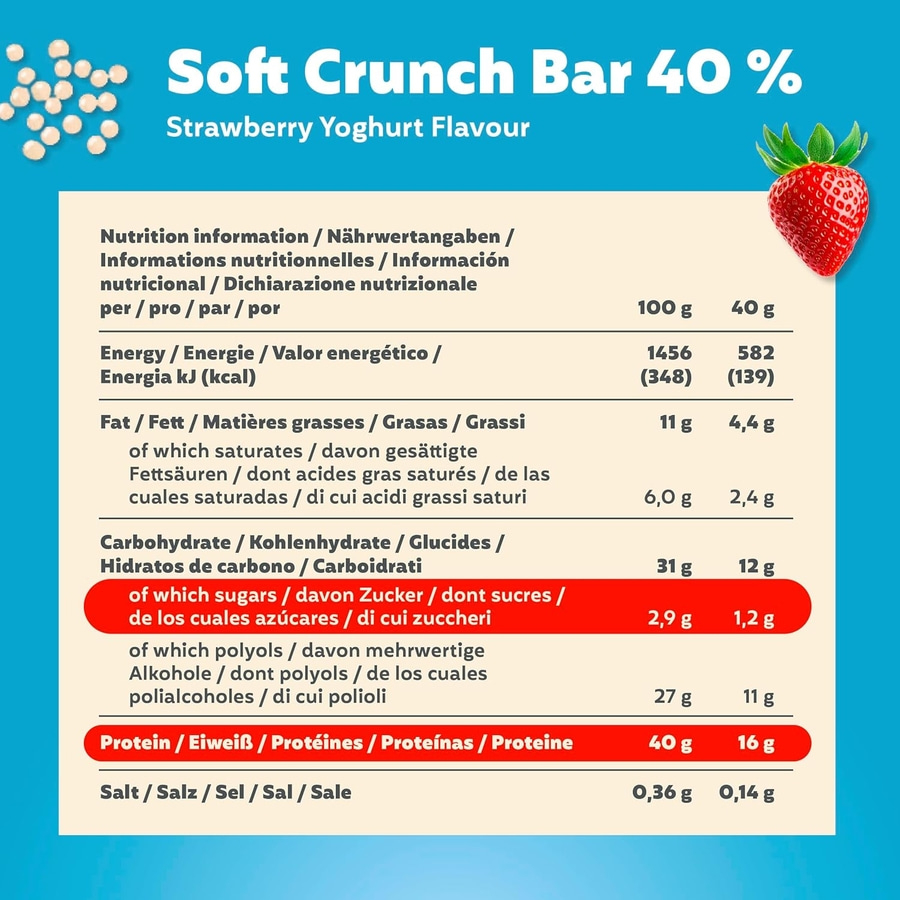 Nährwertangaben für Soft Crunch Bar mit Erdbeer-Joghurt Geschmack.