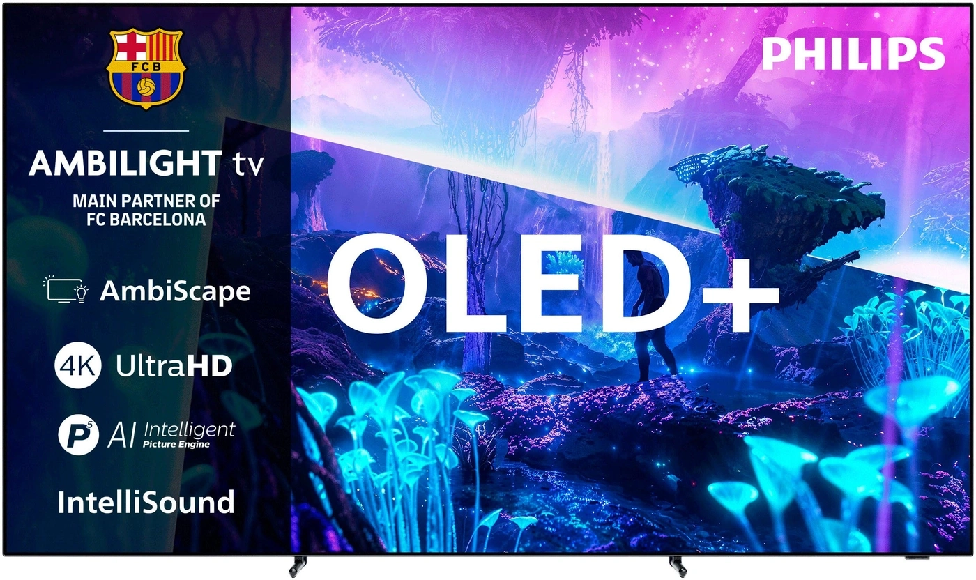 Philips Ambilight TV mit "OLED+" und FC Barcelona Logo