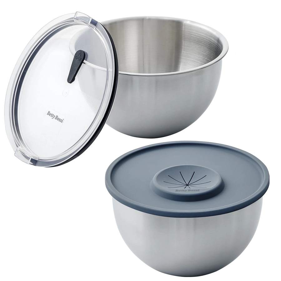 Edelstahlschüssel mit Deckel, transparent und grau, Marke Betty Bossi