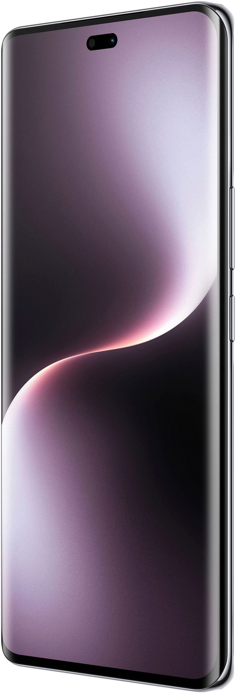 Ein modernes Smartphone mit einer dynamischen, geschwungenen Hintergrundgrafik und einer Frontkamera.