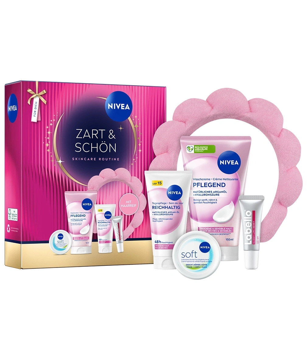 Nivea Hautpflege-Set mit Stirnband und Produkten für Zart & Schön.