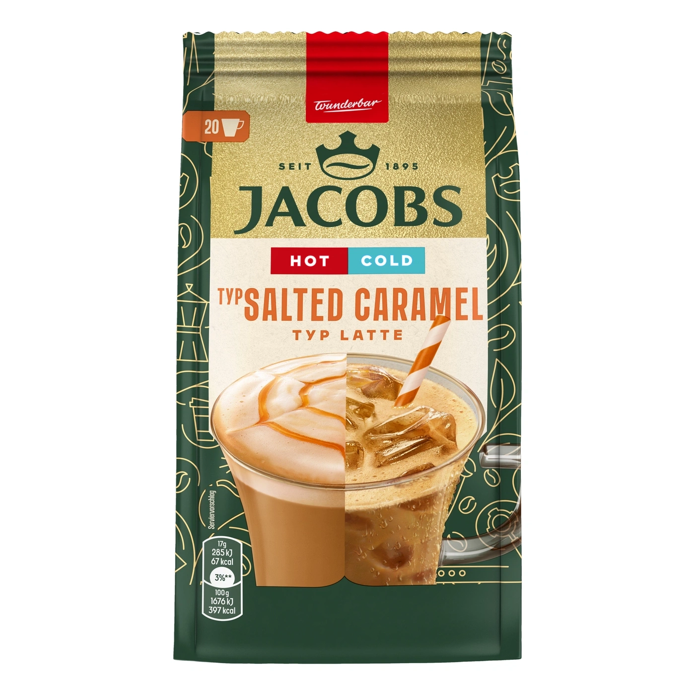 Tüte Jacobs "Typ Salted Caramel" "Typ Latte" Kaffeegetränk