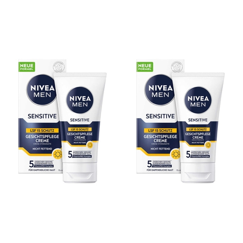 NIVEA MEN sensitive Gesichtspflege Creme Kamillen Sonnenschutz LSF15 2 x 75ml